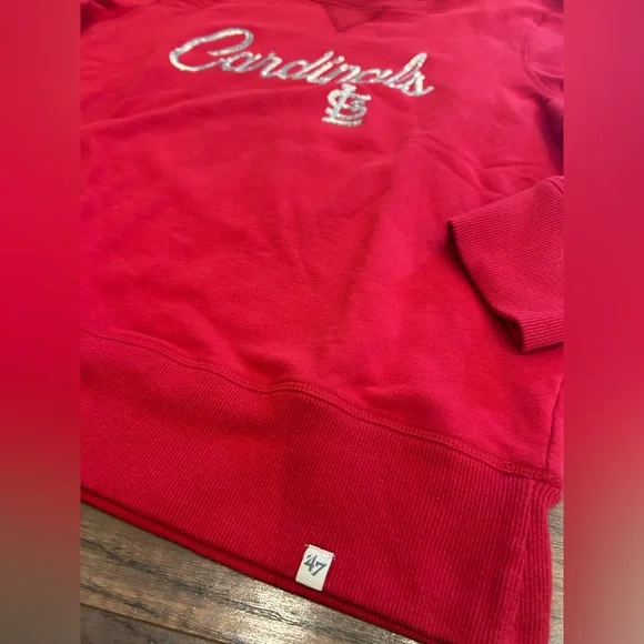 St Louis CARDINALS🍃47 Brand Cardinals Baseball Sequin Crewneck Sweatshirt Red XL - Picture 2 of 7